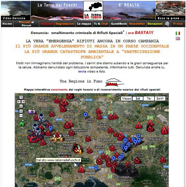 Mappa interattiva censimento dei roghi tossici e di incenerimento-scarico dei rifiuti speciali