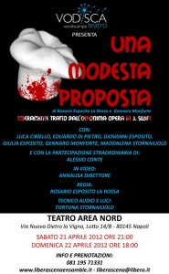 "Una modesta proposta", al Teatro Area Nord di Napoli. In scena, la compagnia Vo.di.sca. (Voci di Scampìa)