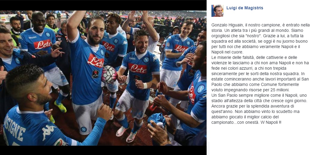 De Magistris esalta Higuain: 