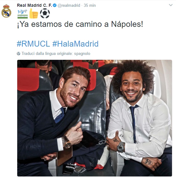 Il Real Madrid su Twitter: "Stiamo arrivando a Napoli"