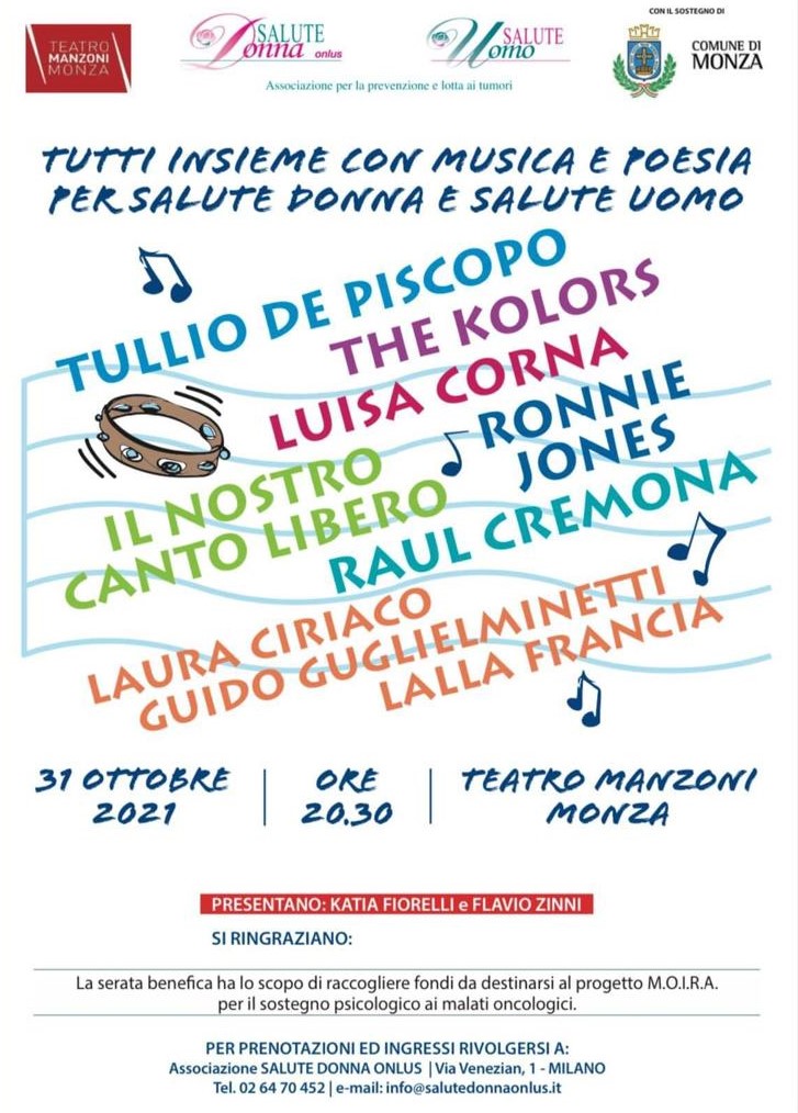 Tullio De Piscopo, Luisa Corna e The Kolors al Teatro Manzoni di Monza per un concerto benefico