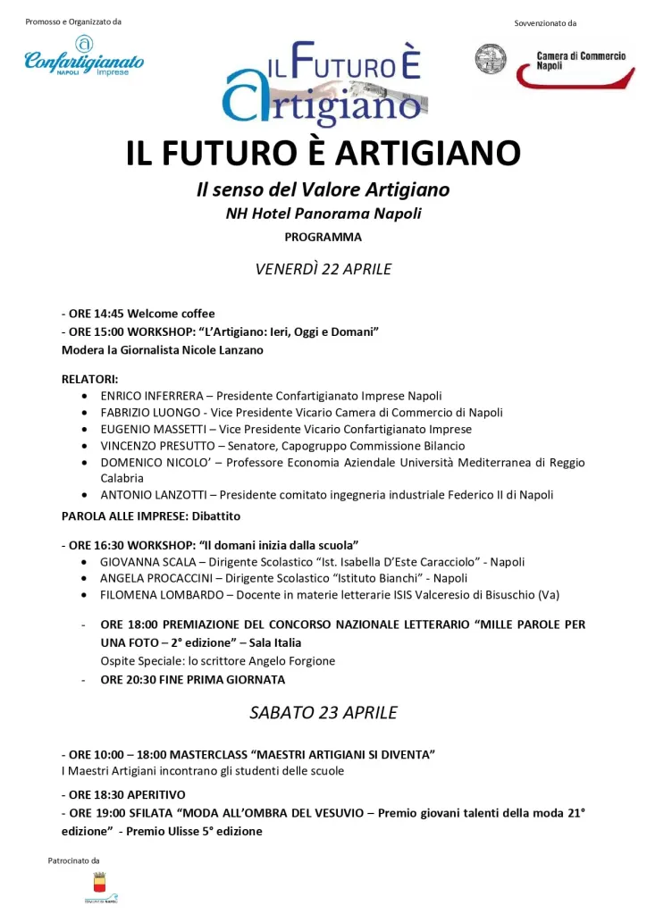 'Il Futuro è Artigiano' 22 e 23 aprile a Napoli, Inferrera: "Due giorni indimenticabili"