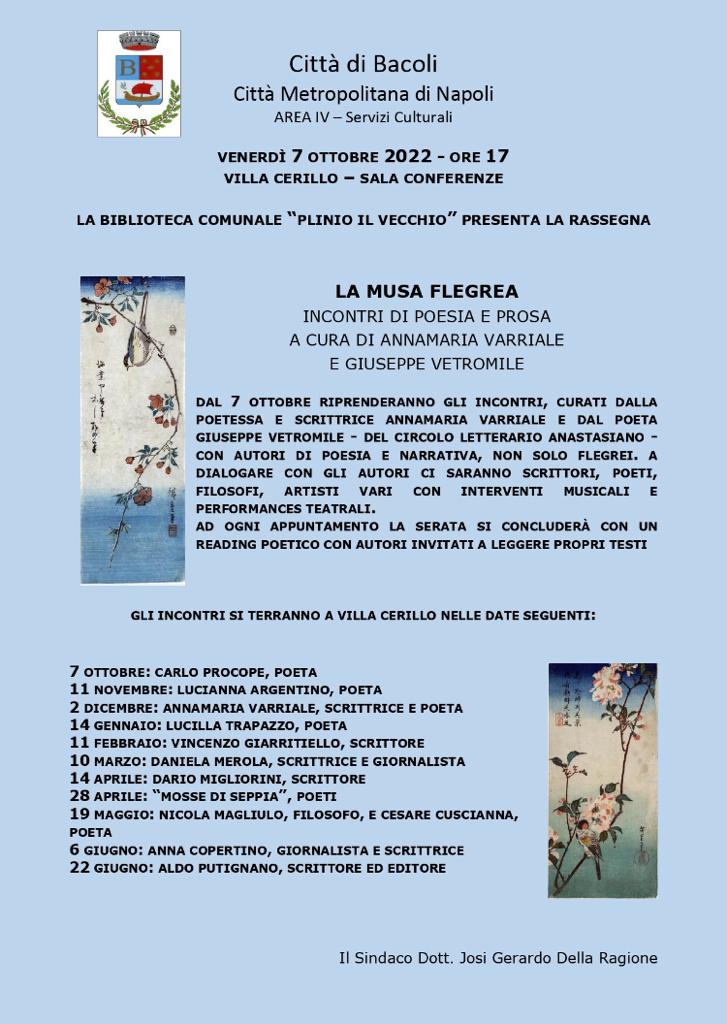 Bacoli, al via la 2^ edizione della rassegna letteraria "La Musa Flegrea"
