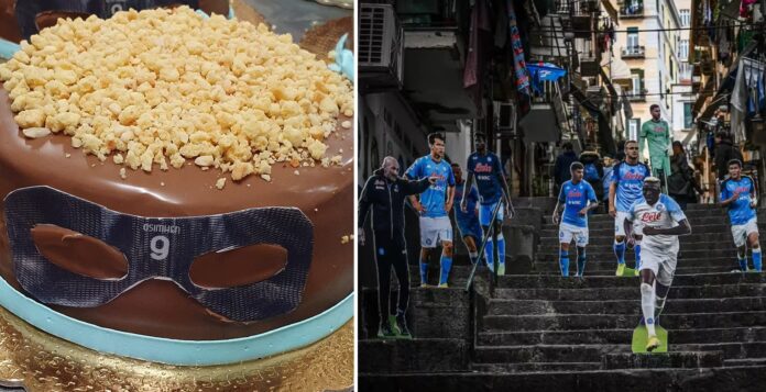 Napoli non si trattiene più: sagome dei calciatori ai Quartieri Spagnoli e a Chiaiano la torta Osimhen