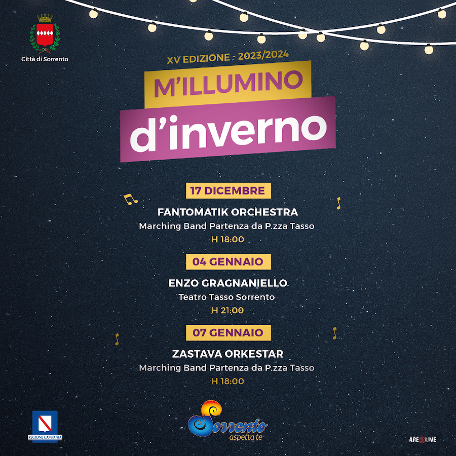"M’Illumino D’Inverno", tre concerti esclusivi per la celebre rassegna che si svolge a Sorrento