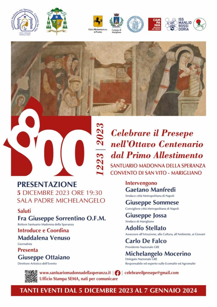 Marigliano, Santuario della Madonna della Speranza: il 5 dicembre presentazione di ‘800, l’evento per celebrare gli 800 anni del presepe di Greccio