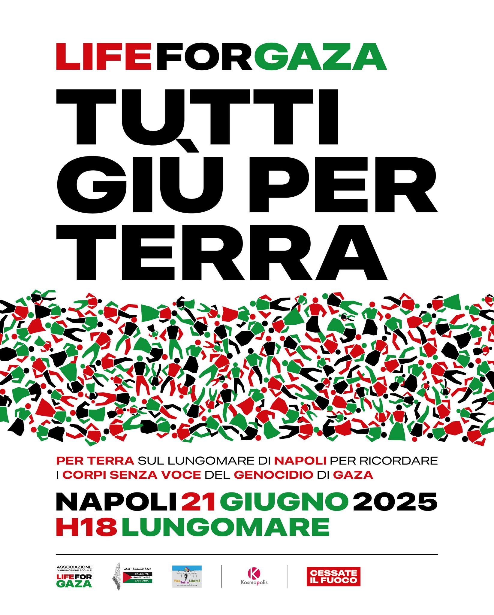 'Tutti giù per terra - Life for Gaza' sul Lungomare di Napoli il 21 giugno
