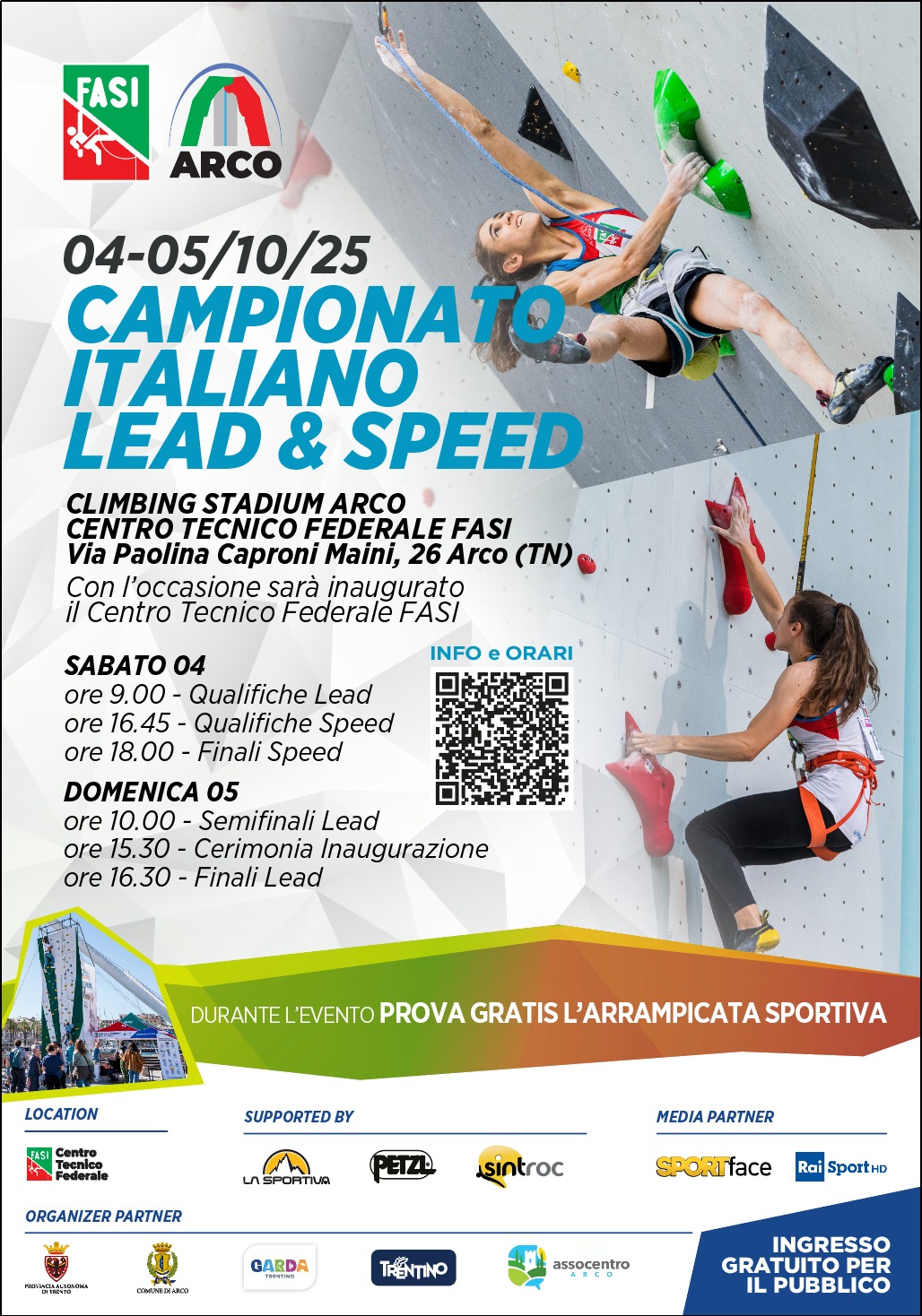 Arco capitale dell’arrampicata: weekend con i Campionati Italiani Lead e Speed e l’inaugurazione del nuovo Centro Tecnico Federale