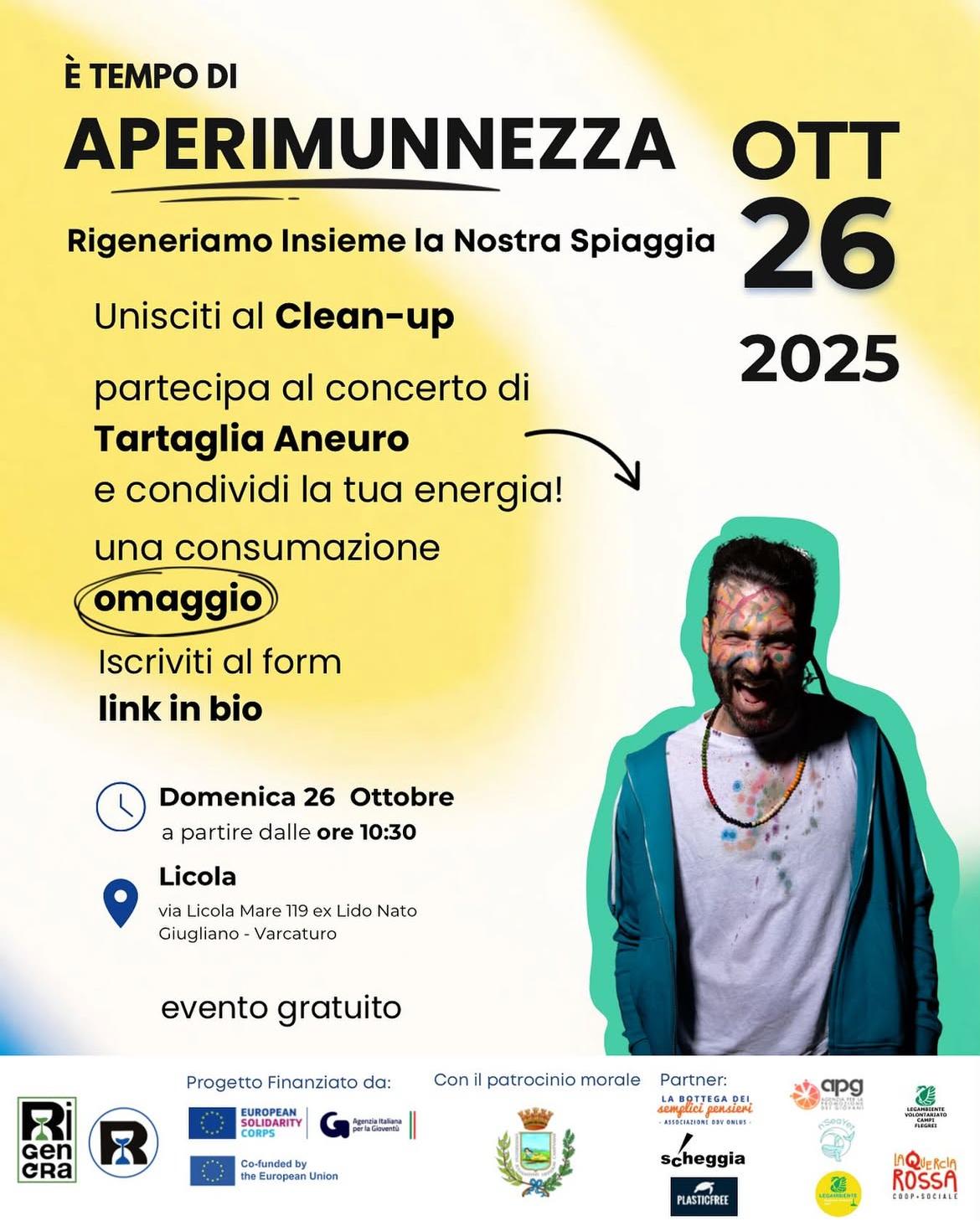 “Aperimunnezza”: a Licola una giornata di pulizia, musica e comunità con i main partner Tuenda e Madre. Concerto gratuito di Tartaglia Aneuro