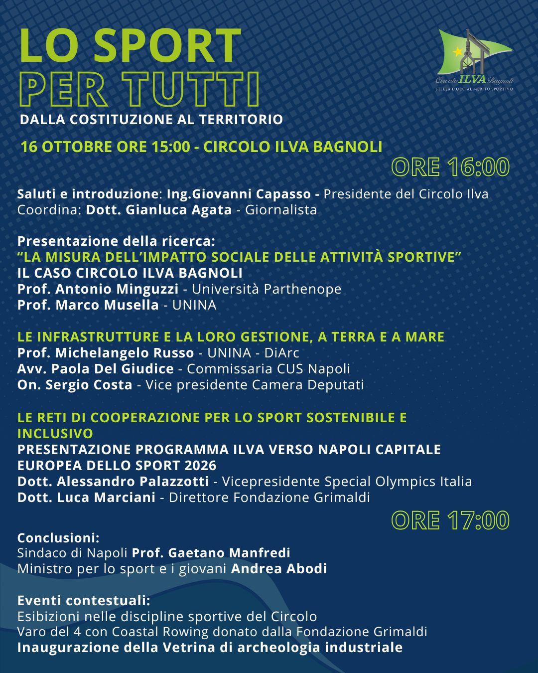 LO SPORT PER TUTTI – Dalla Costituzione al Territorio: Convegno al Circolo Ilva Bagnoli