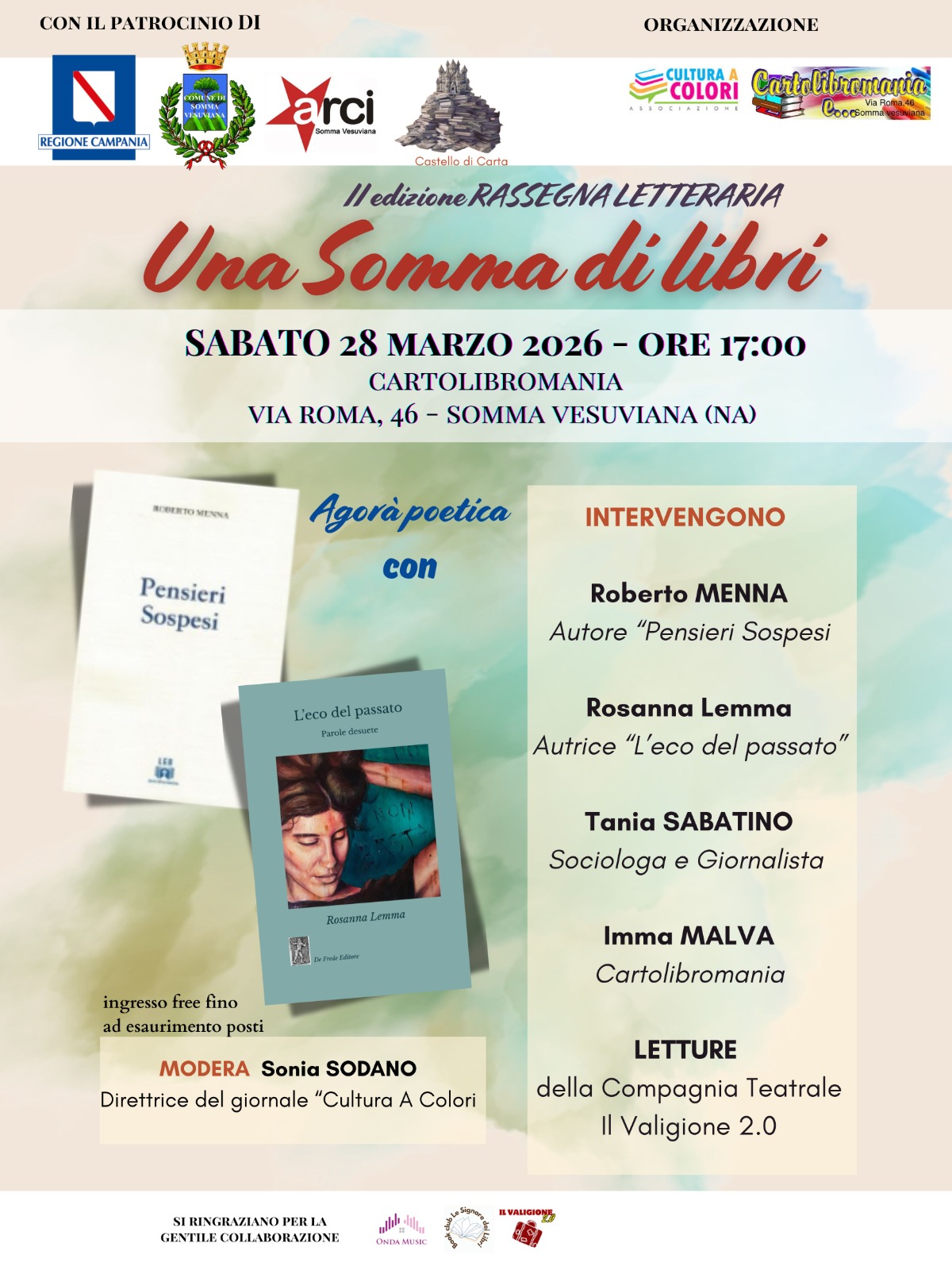 "Una Somma di libri", nasce l'Agorà poetica: Lemma e Menna protagonisti sabato 28 marzo a Somma Vesuviana