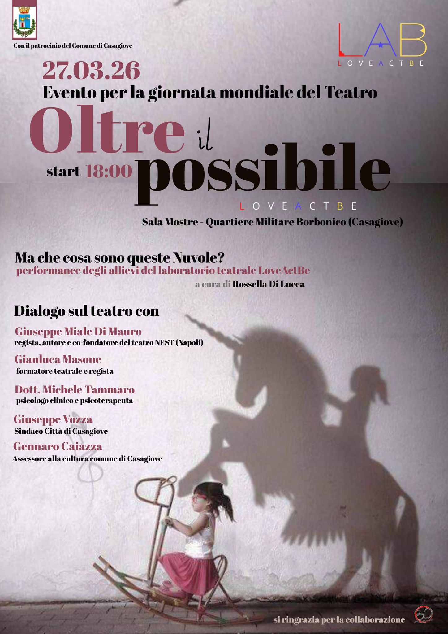 Giornata Mondiale del Teatro, "Oltre il Possibile" a Casagiove: LoveActBe in scena con gli allievi del laboratorio