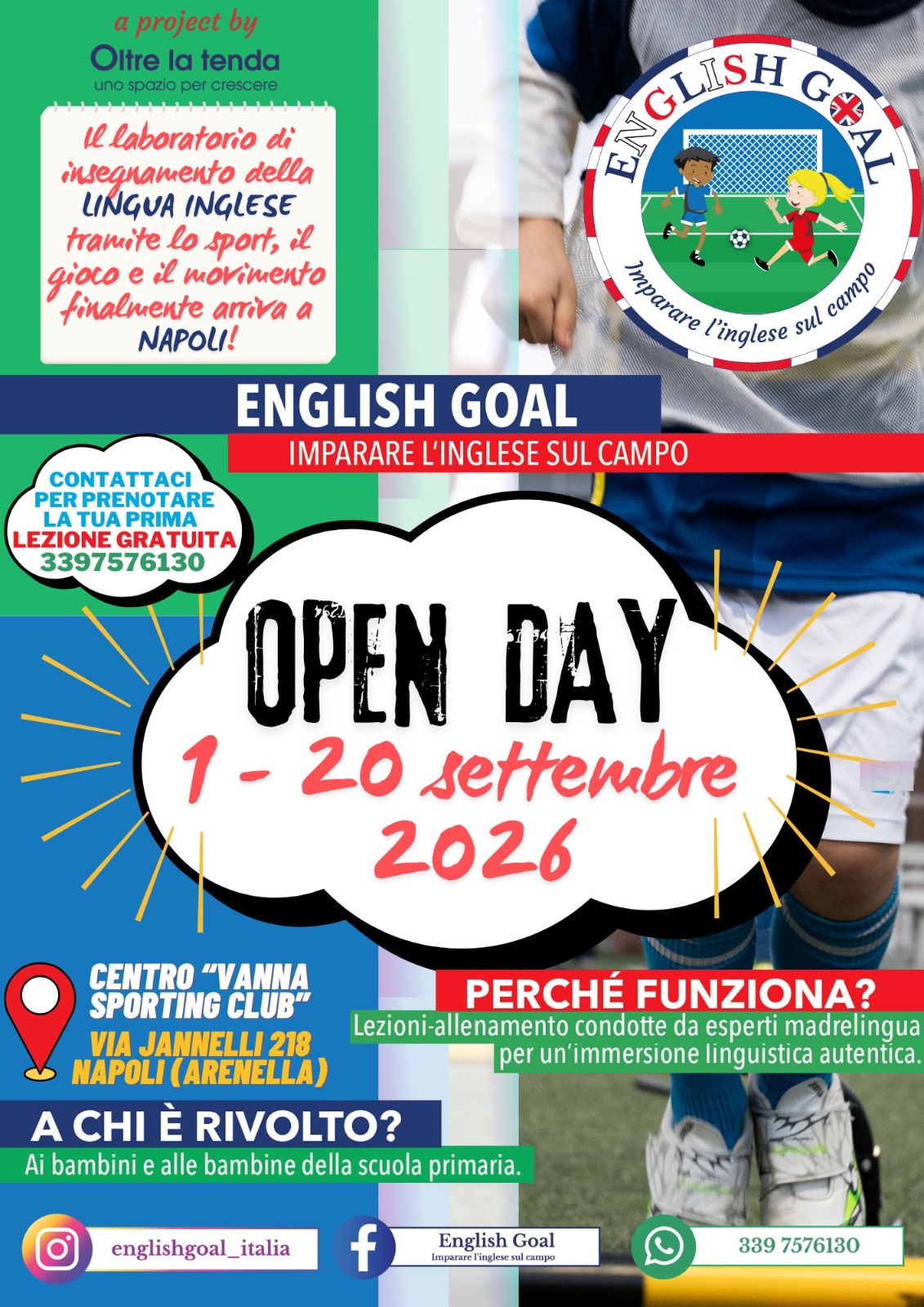 Oltre La Tenda, a Napoli nasce “English Goal”: inglese, sport e movimento per i bambini della scuola primaria