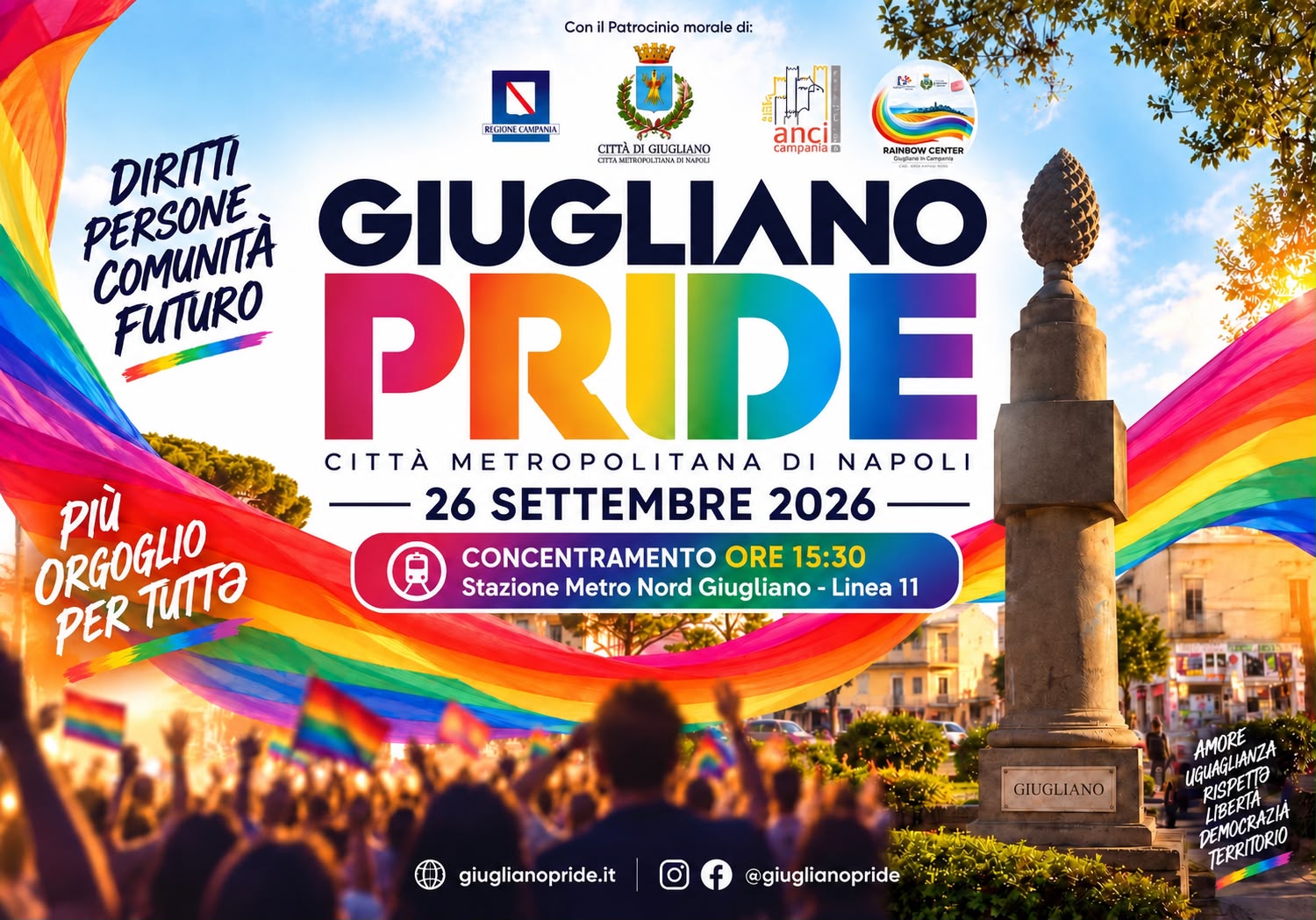 Giugliano Pride 2026, prima edizione sabato 26 settembre